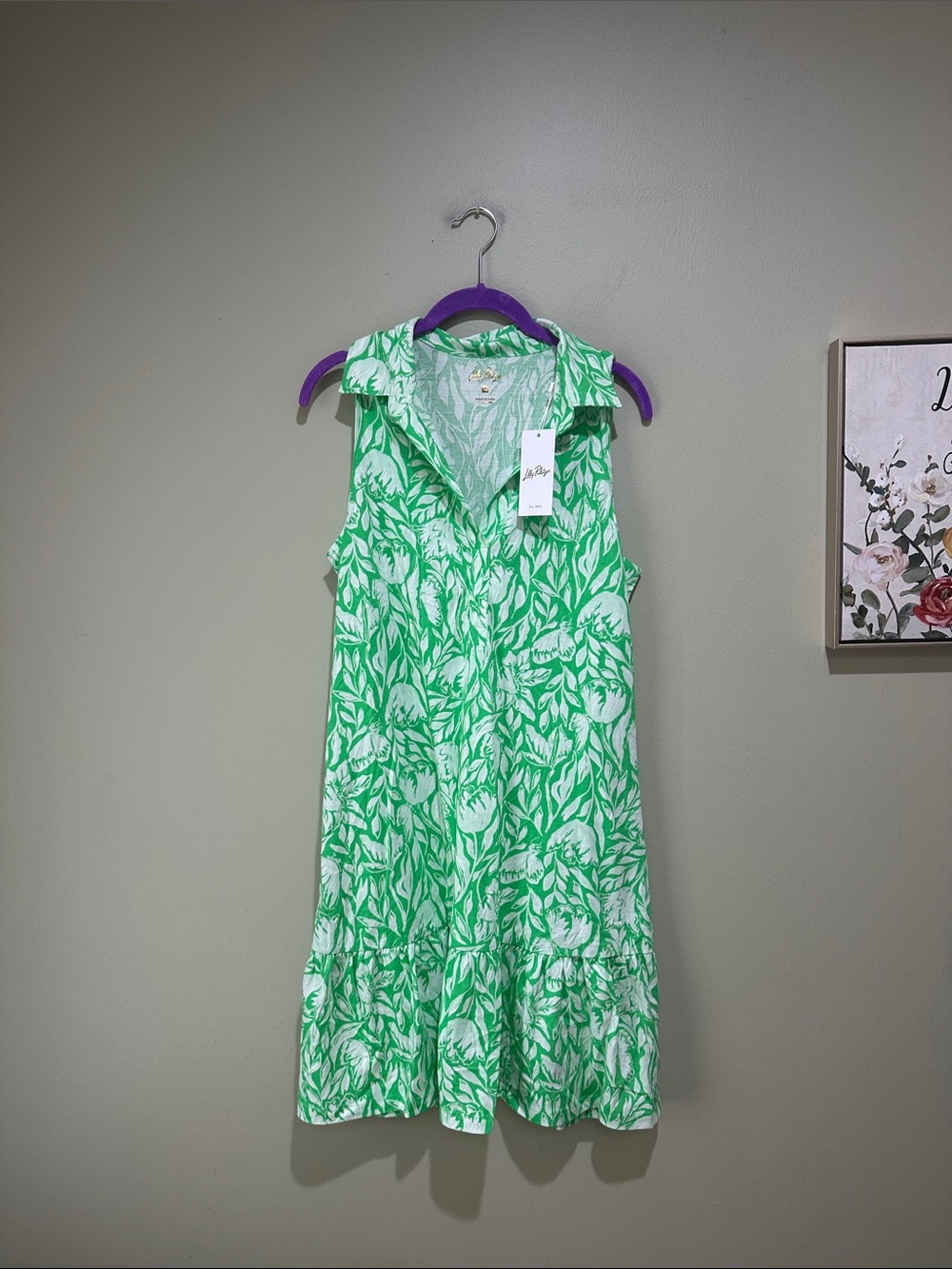 🌹Lilly Pulitzer Green and White Leaf Print Sleeveless Mini Dress